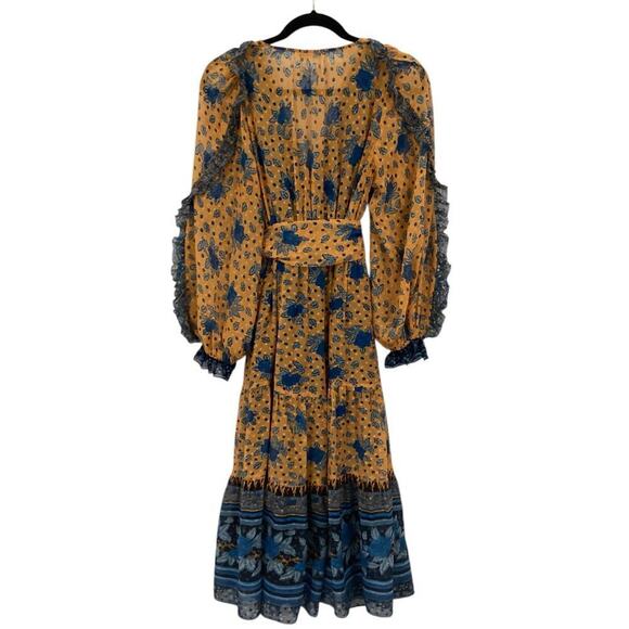 Ulla Johnson Romilly Silk Floral Orange Blue Long Sleeve Midi Dress Size 4 - Picture 11 of 14